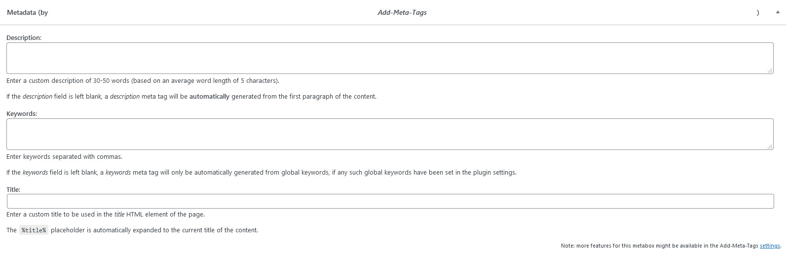 Exemple d'édition de description sur Wordpress avec Add Meta Tags